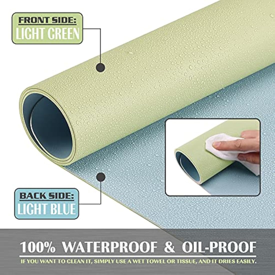 K KNODEL Large Office Leather Desk Mat, Mouse and Keyboard Pad, Computer and Laptop Mat, Desktop Protector and Cover, Writing Pad and Blotter (80x40cm, Light Green)