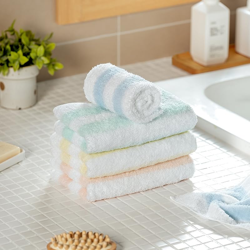 Vie TRIOMPHE Luxury Striped Bath Towel Set of 6 100% Long Staple Cotton Zero Twist Soft Lightweight Absorbent Quick Dry Pink Yellow