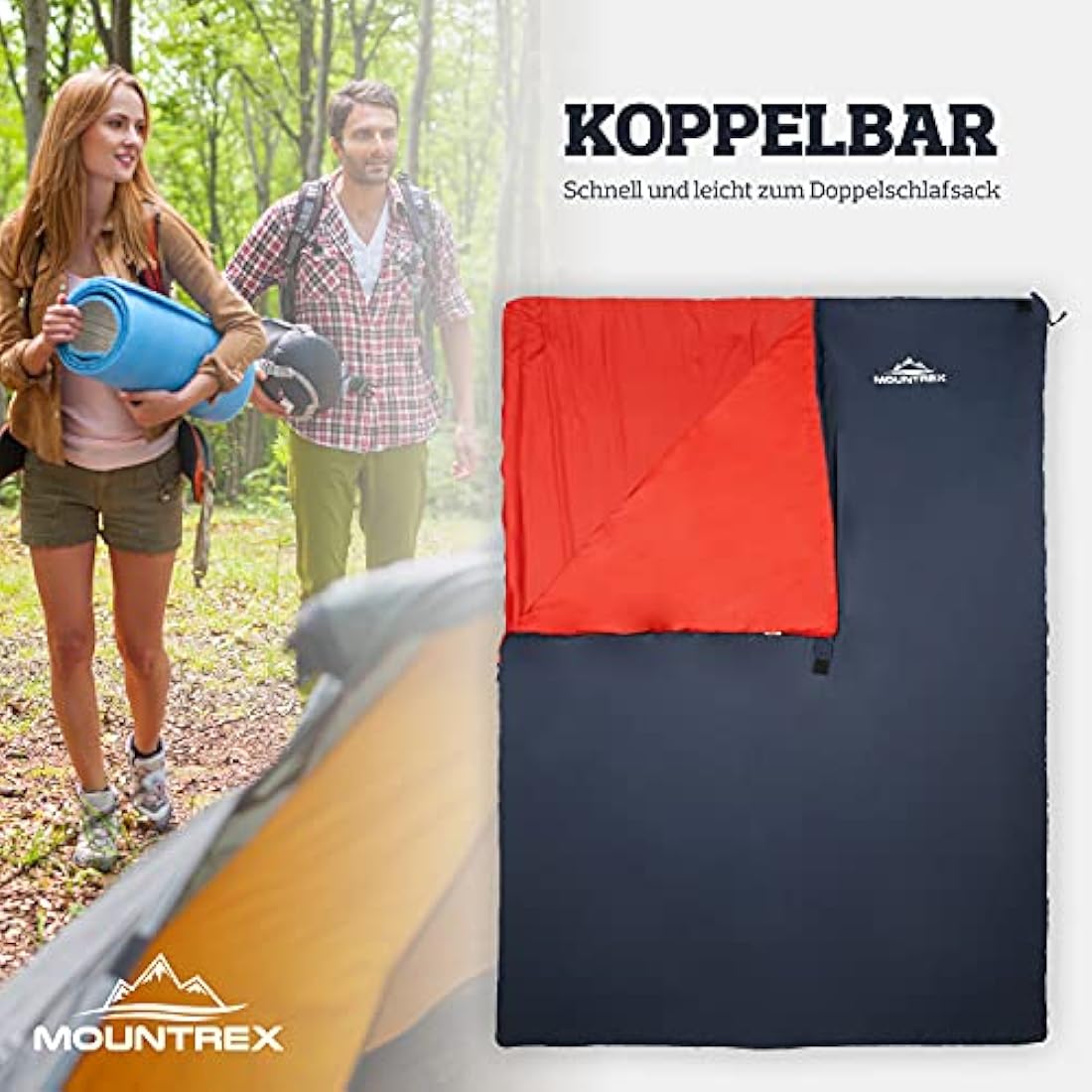 MOUNTREX® Sleeping Bag – Small Pack Size & Ultralight (730 g) Summer Blanket Sleeping Bag – Camping, Travel, Festival – Couplable