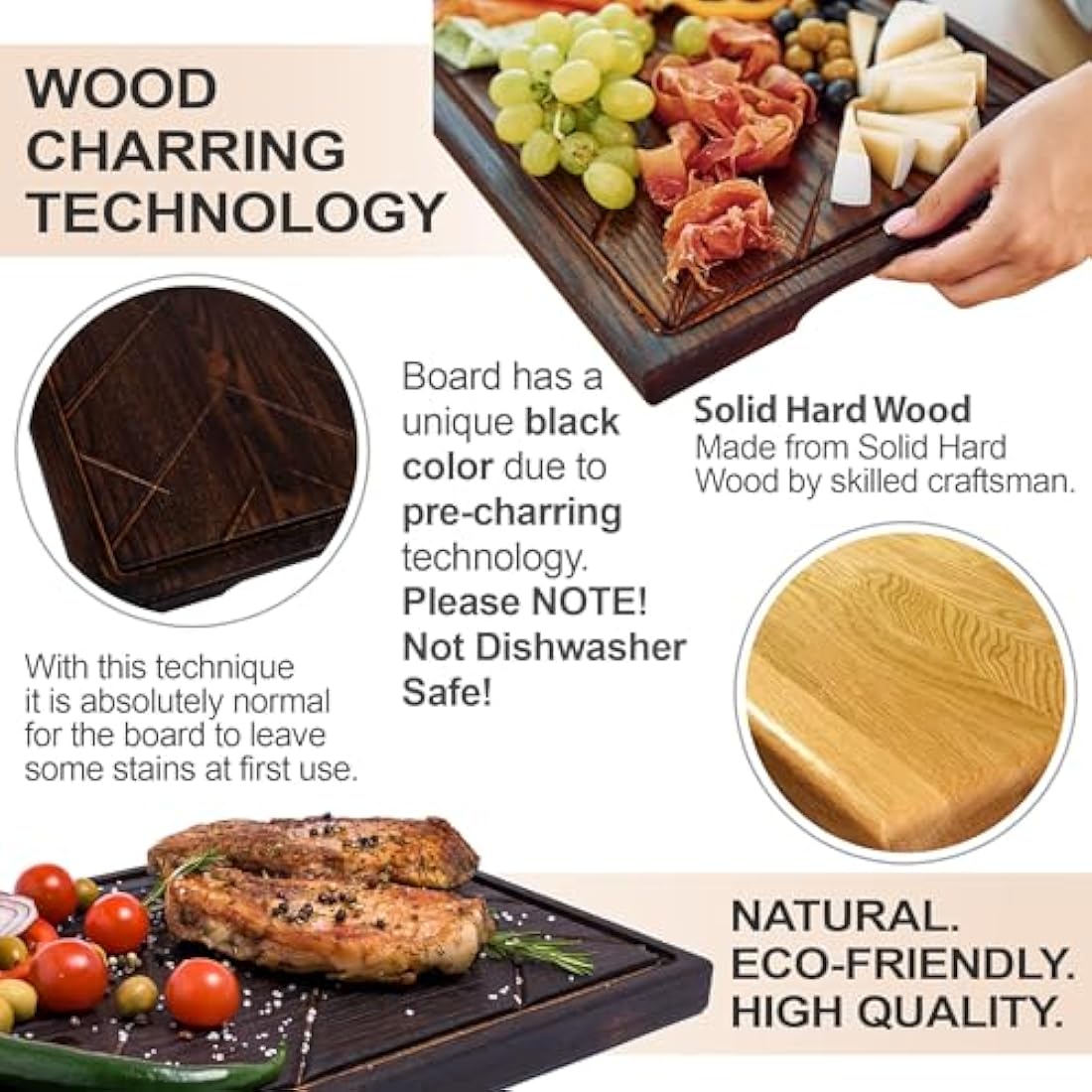 Wooden Steak Board 16 x 12 - Steak Serving Board - Solid Oak Cutting Board - Steak Chopping Board - Steak Platter - Natural Carving Board (Extra Large)