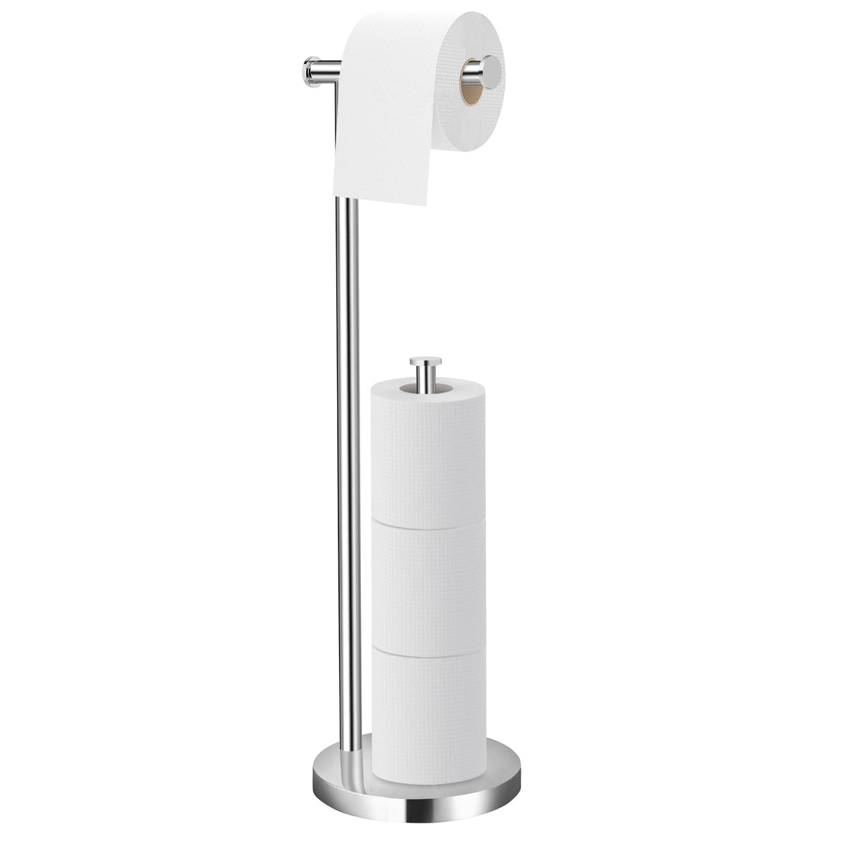 Toilet Roll Holder Free Standing,Bathroom Toilet Paper Holder with Heavy Base,Anti-Slip&Non-rust Chrome Toilet Roll Holder,2-in-1 Toilet Roll Stand