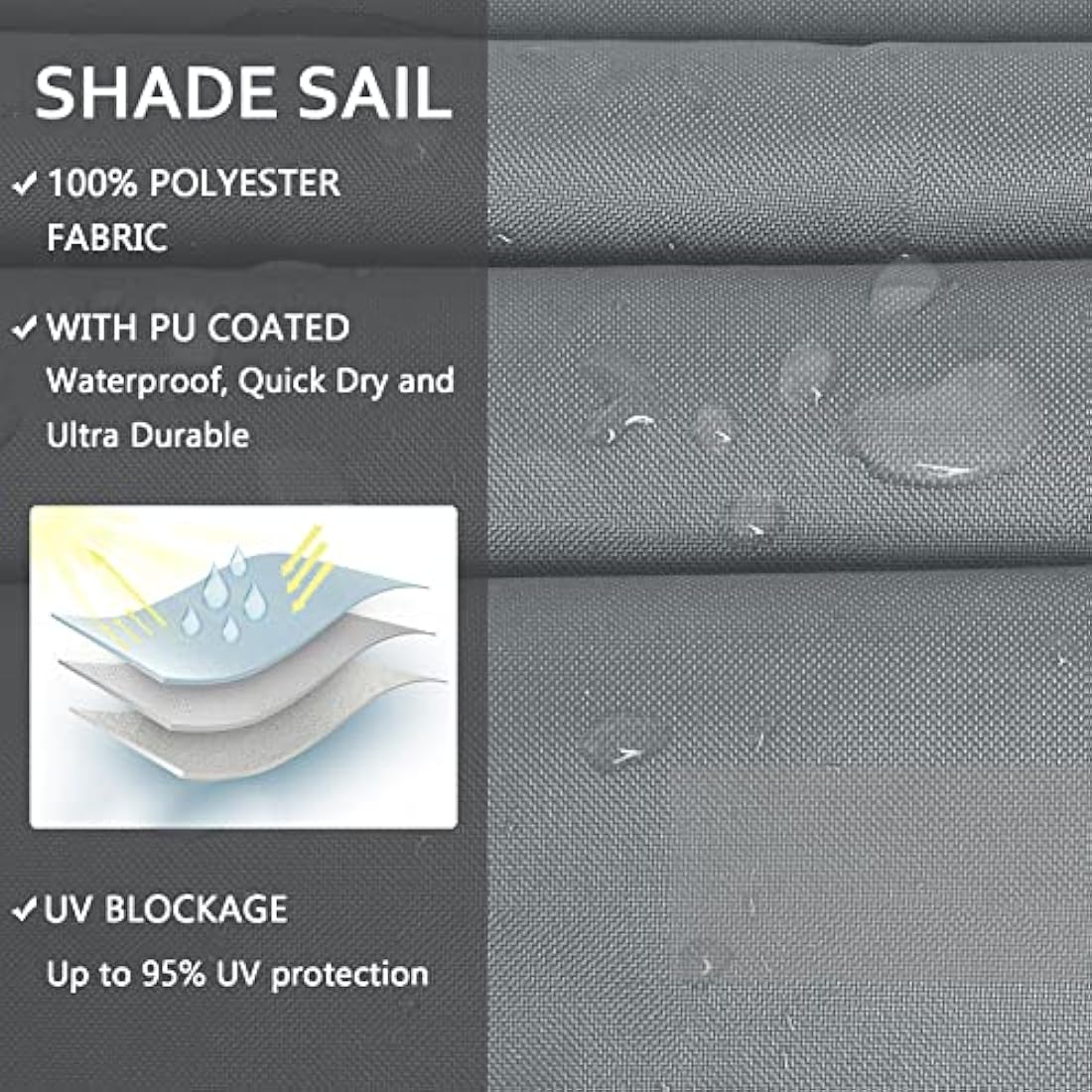 Mokani Sun Shade Sail, 3x4m Rectangle Sunscreen Awning Canopy, Waterproof Shade Sail, 95% UV Block with Free Rope, for Outdoors, Garden, Patio, Yard, Party(Grey)