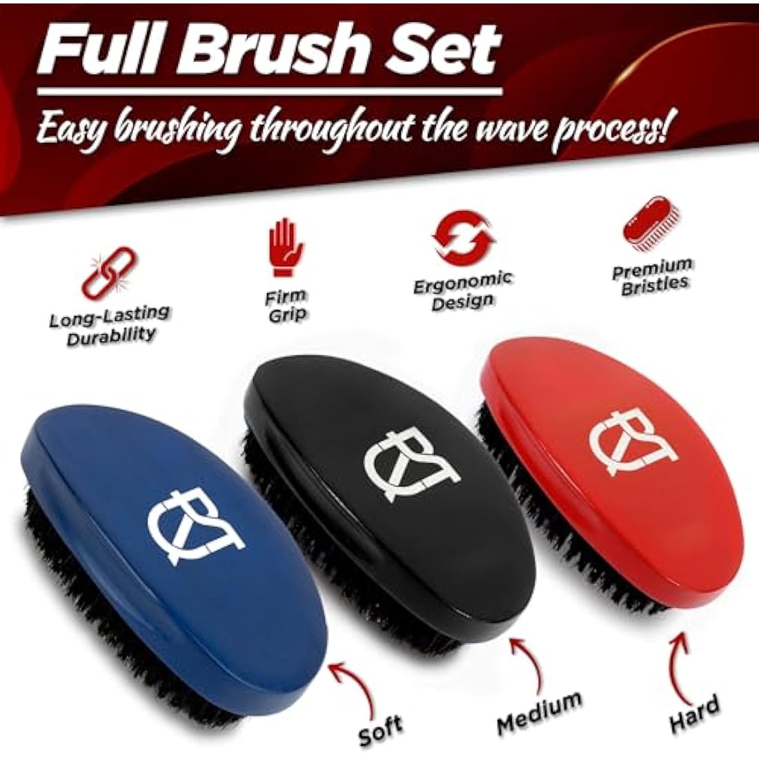 Roman-T 8-in-1 360 Wave Brush Kit - Grooming Kit for 360 Waves - 3 Wave Brushes, Soft, Medium & Hard - 2 Silky Satin Durag - Black & Black Paisley, Hand Mirror, Comb, Hair Brush Cleaner - Gift Set
