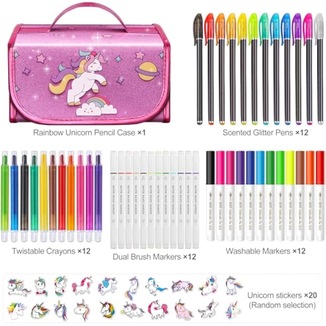 Hot Bee Unicorn Gifts for Girls 4 5 6 7, Unicorn Pencil Case Stationary Sets, Girl Toys Age 4-7, Drawing Colouring Set for Kids, Art and Crafts for Kids 4-6, Birthday Presents for Girls