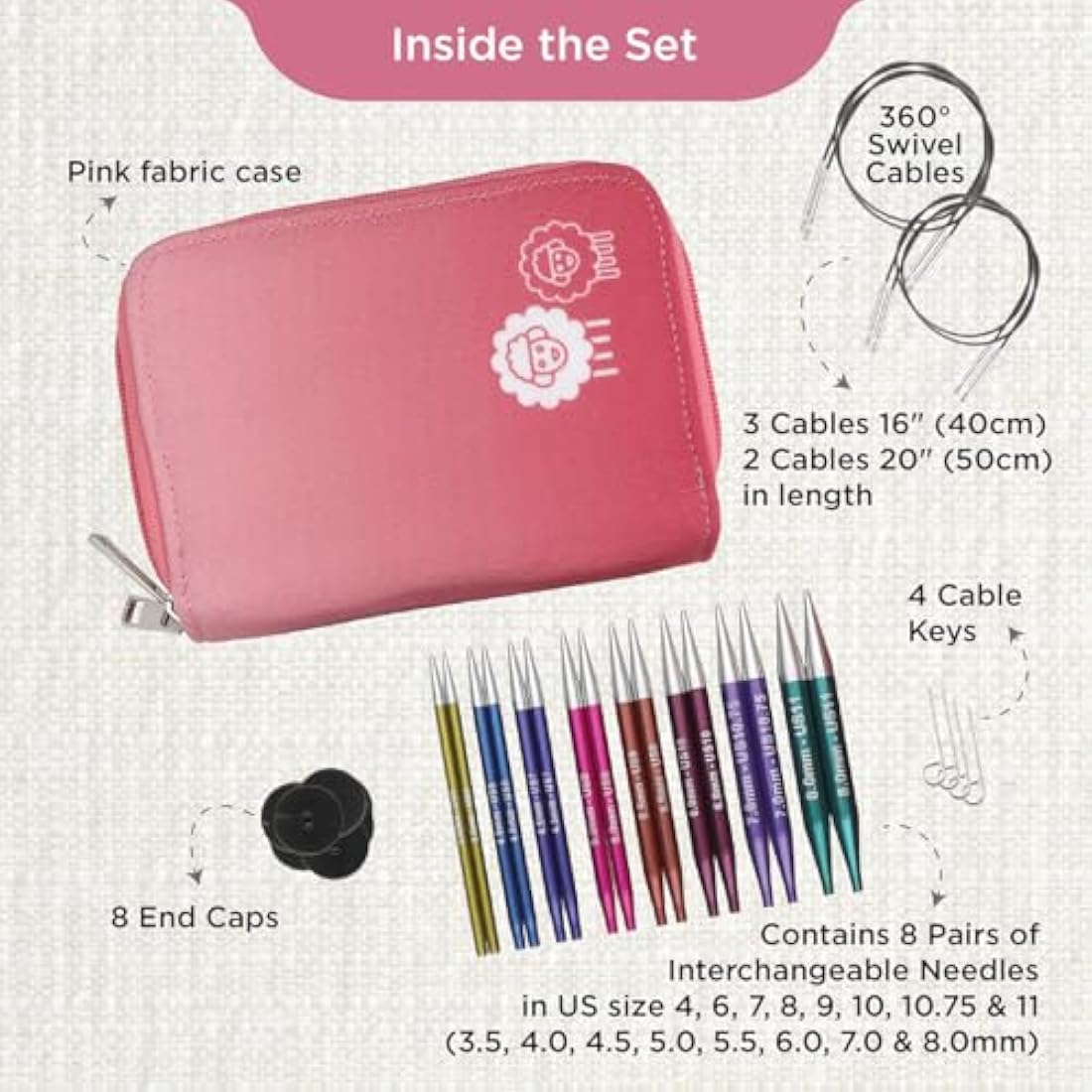 KnitPro Zing Deluxe Interchangeable Needle Set 4" (10cm) | 8 Sizes (3.5mm to 8mm)