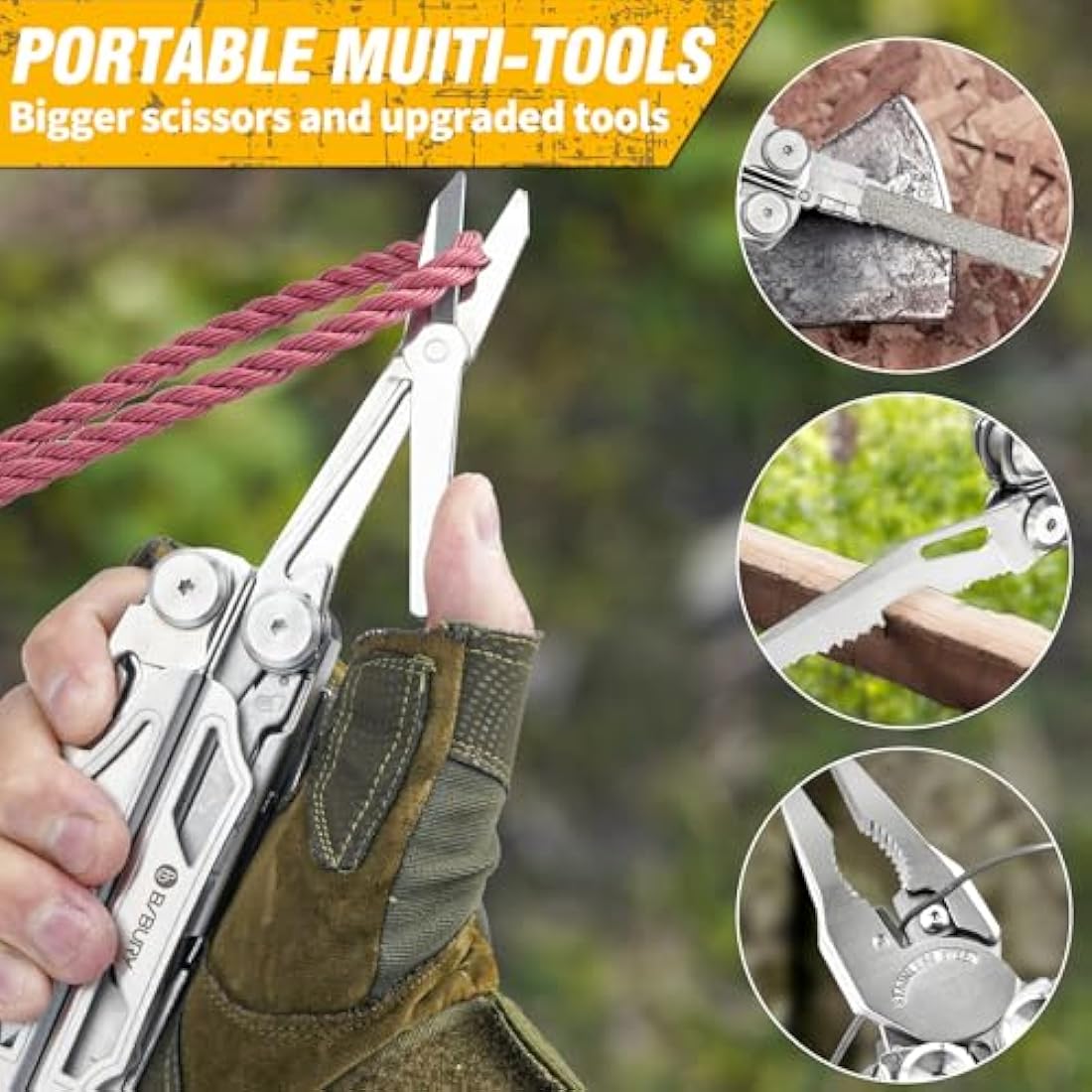 BIBURY Multitools, Multi Tool Foldable Pliers with Upgraded Scissors and Screwdriver Set, Stainless Steel Multitools with Nylon Pouch, Ideal for Camping, Outdoor, Repairing - Gift for Dad Men - Pro