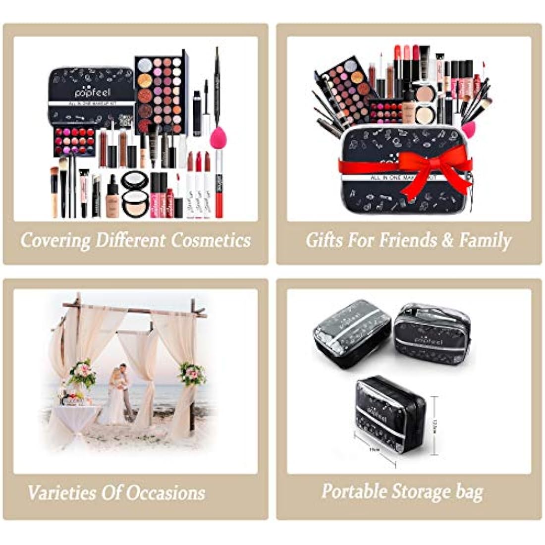 RoseFlower 28Pcs Professional Makeup Set, Essential Make up Starter Set Make-up Sets With Cosmetic bag Eyeshadow Palette Lip Gloss Concealer blush Foundation Brush