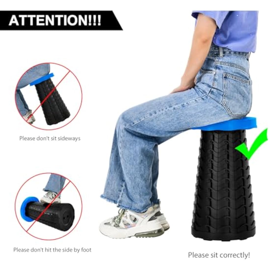 Small Collapsible Stool for Adult Camping - Max Load Capacity 396 LBs/180 KG - LUXJET Portable Folding Stool for Hiking, Fishing, Travel, BBQ, Kitchen (Blue)