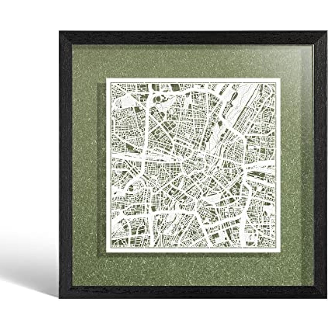 O3 DESIGN STUDIO Munich Marco de Papel para mapas, White map, Black frame, 9x9 inches, Gift Boxed, 4 background color, self-changing, Paper Art