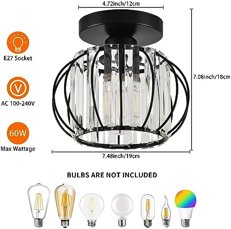 ZYDTRIP Crystals Ceiling Light Fixtures Chandelier, Small Semi Flush Mount Ceiling Light Fitting for Hallway Entrance Kitchen Bedroom Dining Rooms Living Rooms Bar (2 Pack Black)