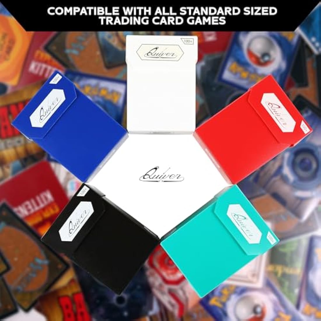 Quiver Time 100+ Standard Trading Card Deck Blocks Fits MTG Deck & Other TCG Cards - Set of 5 Commander Deck Box with 2 Dividers/Card Deck Box (White, Black, Blue, Red & Green)