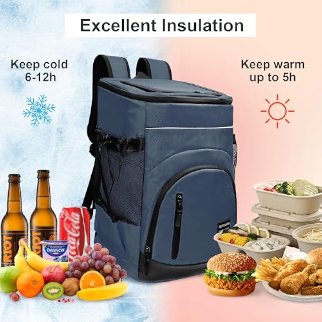 Outplea 30L Cooler Backpack, 36 Cans Insulated Soft Cooler Bag with Top Easy Access Pocket, Leak Proof Picnic Backpack for Beach Travel Camping BBQ