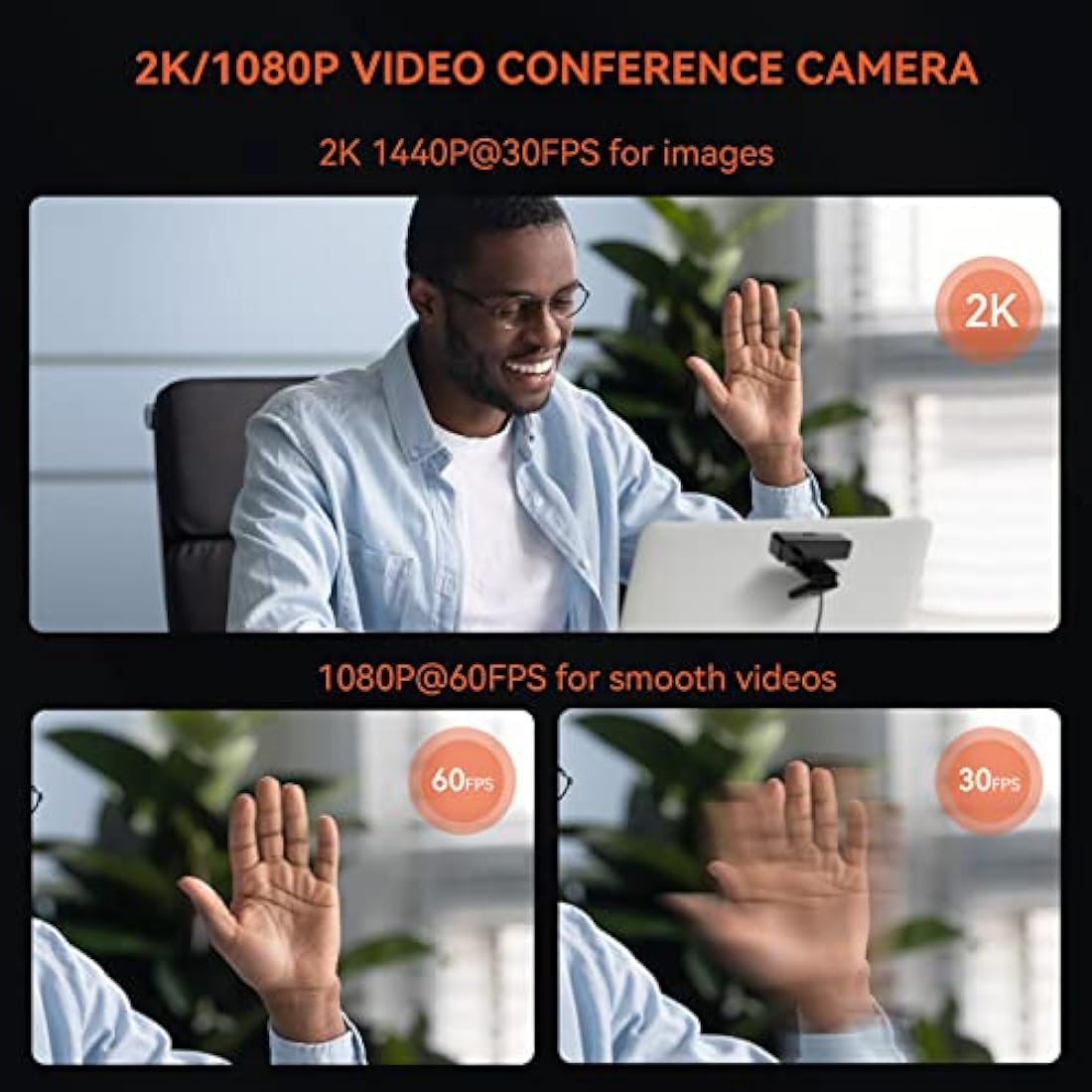 Nuroum V11 2K Webcam for PC, with Noise-Cancelling Microphone & Privacy Cover, 90° Wide Angle 1080P/60fps, USB Plug&Play Computer Web Camera for Laptop/Desktop, Video Calling/Conferencing, Zoom/Skype