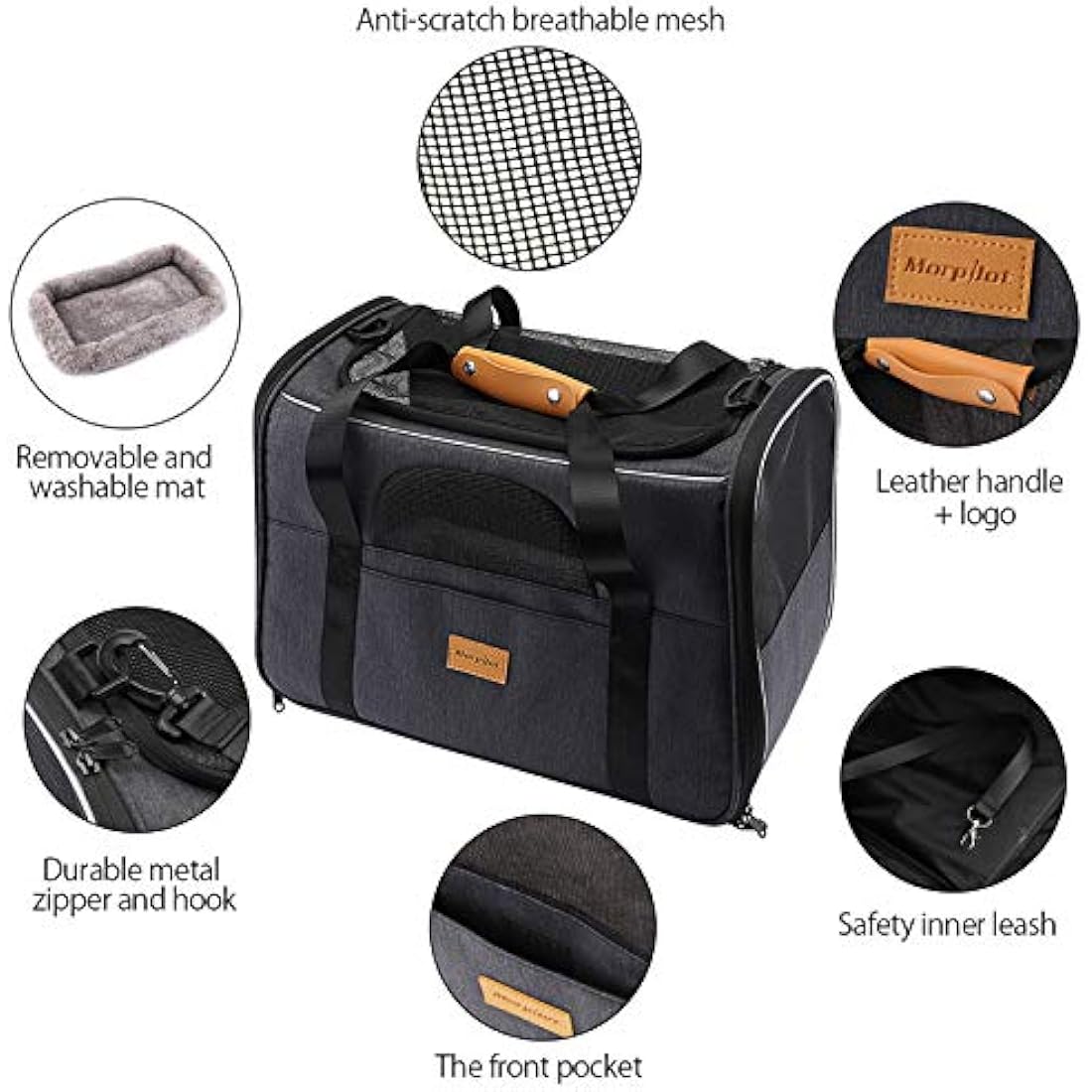 Morpilot Pet Carrier Bag, Portable Cat Carrier Bag Top Opening, Removable Mat and Breathable Mesh, Foldable Cat Carrier Transport Bag for Dogs and Cats, with Shoulder Strap and Pet Bowl Grey