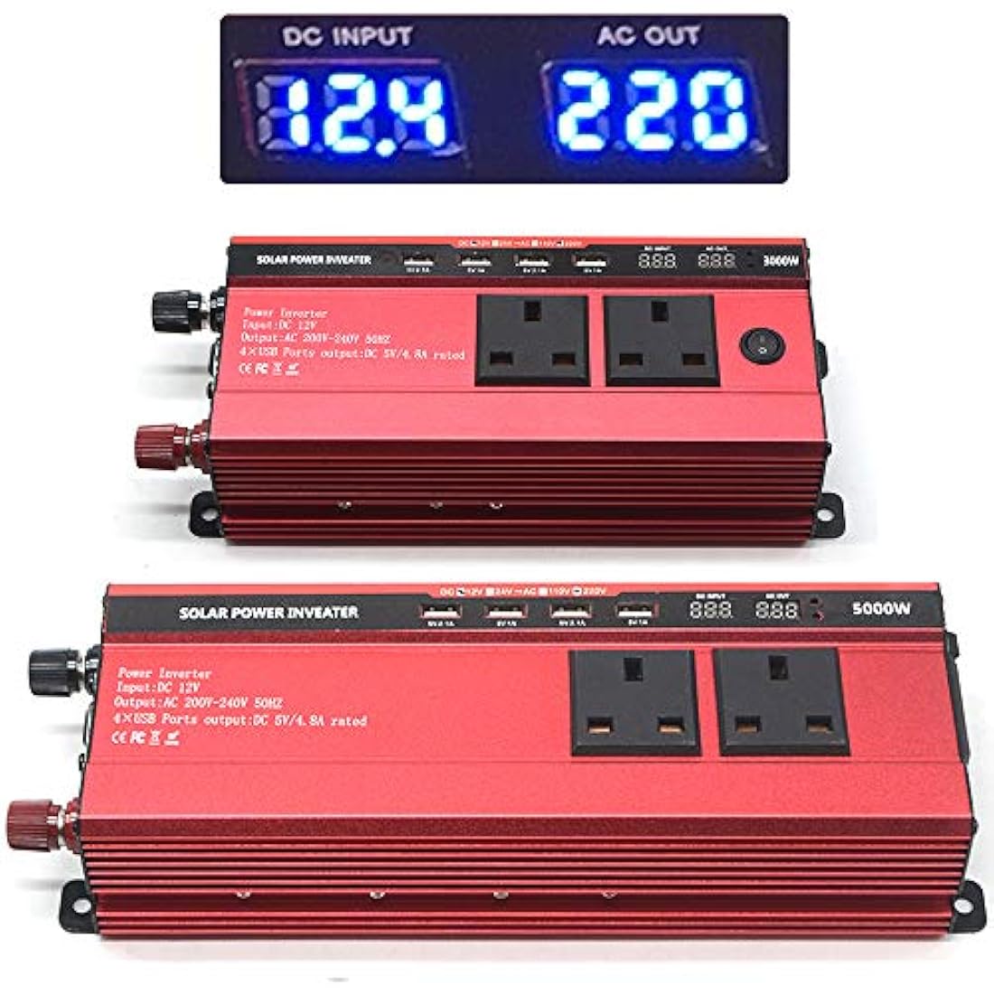 RUILASA Car 3000w power inverter DC 12v to AC 230v car converter 4 USB camp two socket with Crocodile Clip for Battery