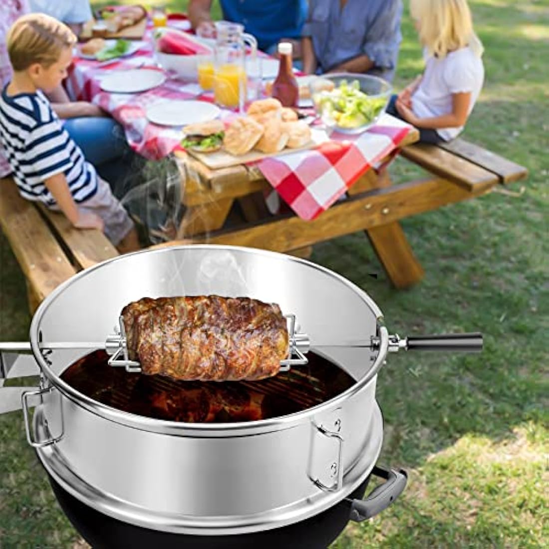 Onlyfire Stainless Steel Rotisserie & Pizza Ring Multi-Purpose BBQ Tool Kit for Weber 47 Kettle and Other Similar Charcoal Grills