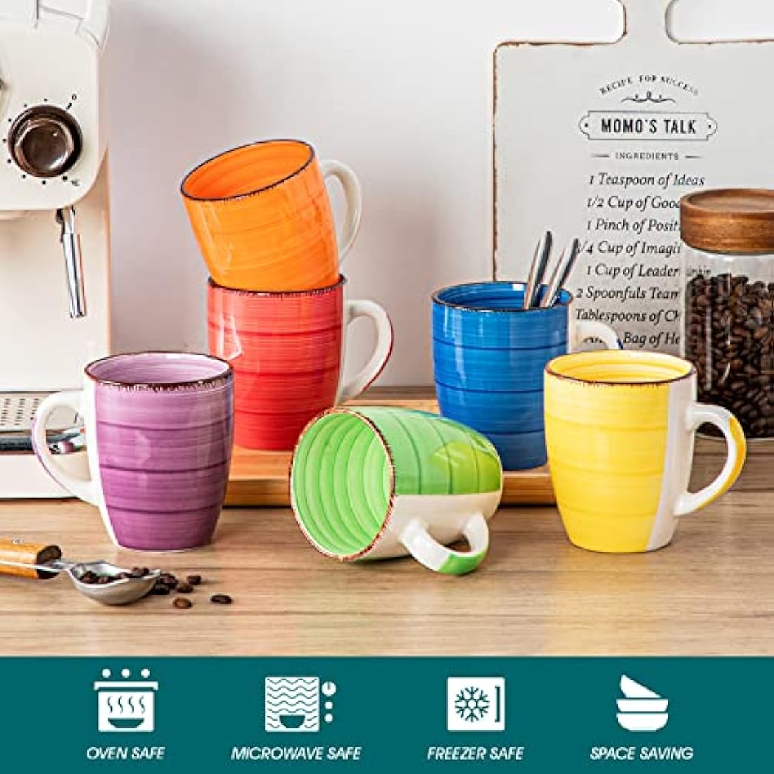 vancasso Bonita Mugs Set of 6, 360ml Stoneware Coffee Cup and Mug, Microwave & Dishwasher Safe Tea Cups, Large Mugs for Hot Drinks, Warm Color