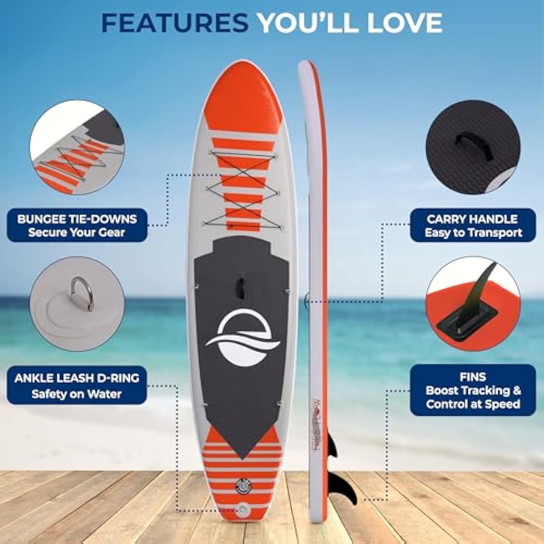 SereneLife Inflatable Stand Up Paddle Board, SUP Board- Paddleboards for Adults & Youth, Surfing Board Kit, 0.63cm Thick Standup Paddleboarding, Non-Slip Deck, Wide Stance, Surf Control w/Backpack