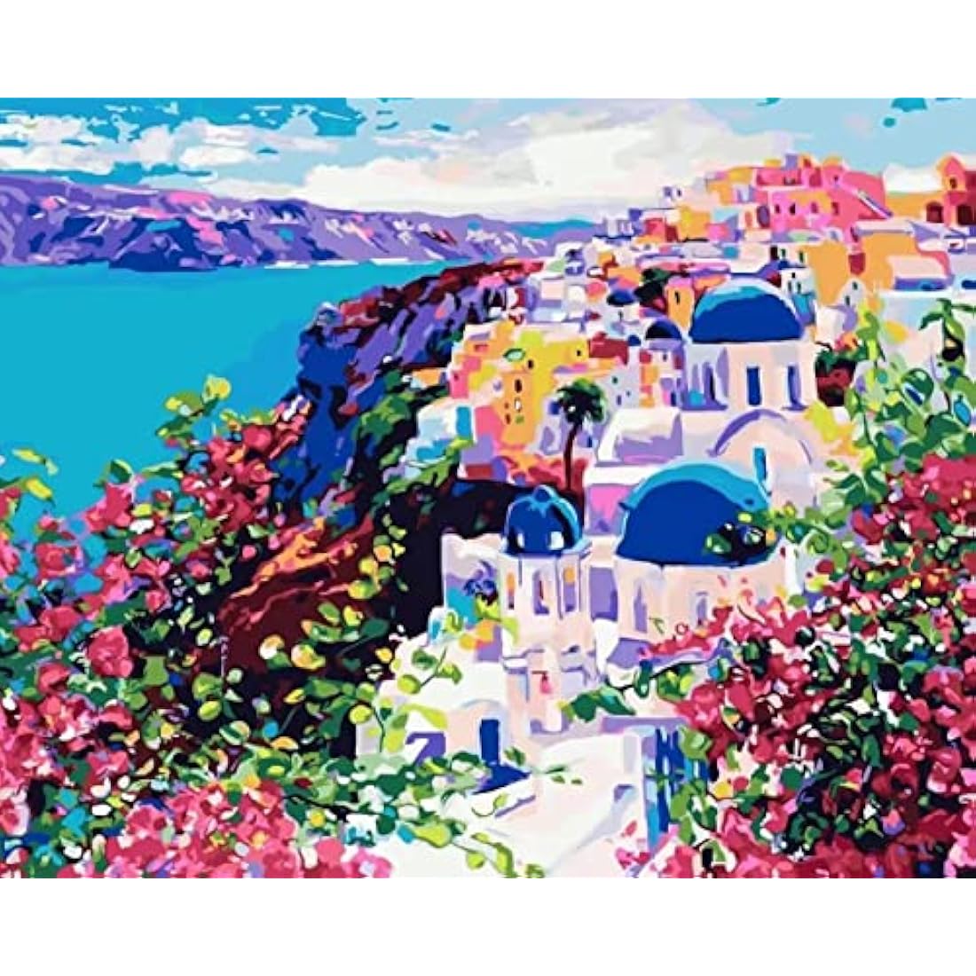 Sukoly Paint by Numbers for Adults - Santorini Landscape, Aegean Sea City Scenery, Perfect for Gifts & Home Wall Decor, 16x20 Inch