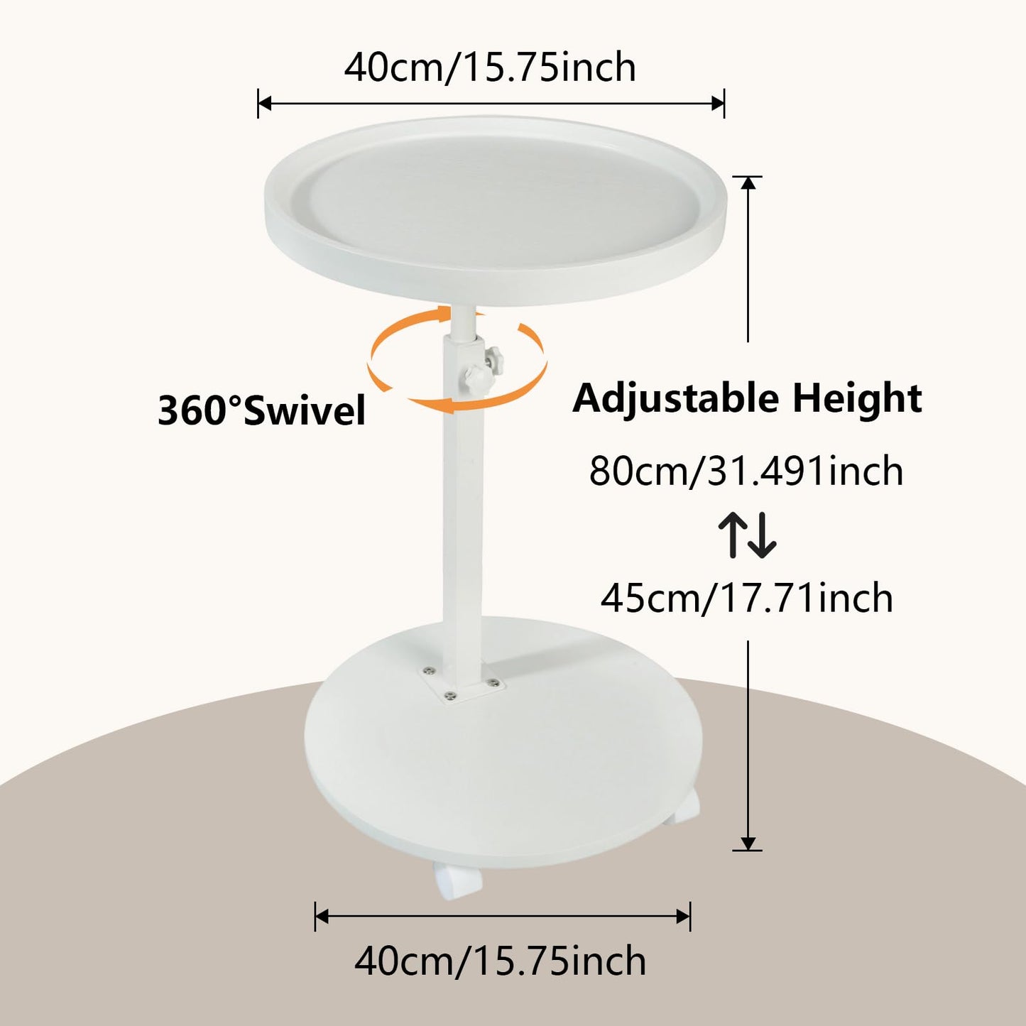 OUAYEMEL Side Table Adjustable Height, 360°Swivel End/Bedside Tables with Wheels for Sofa Bedroom Office Living Room, Coffee Tables for Small Spaces