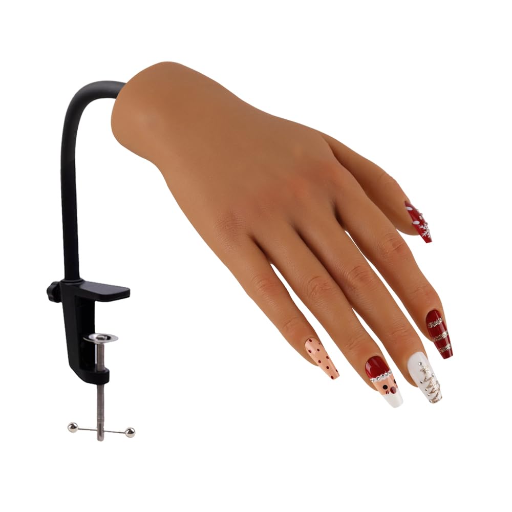 KnowU Practice Hand for Acrylic Nails, Silicone Nail Practice Hand with stand, Nail Hand Practice Model, Flexible and Bendable Fake Hand,color 4#