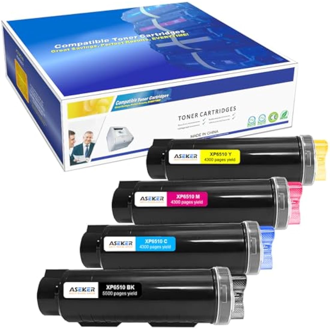 4 Colors 6510 6515 Toner Cartridge Compatible for Xerox WorkCentre 6515DN 6515DNI 6515DNM 6515N Phaser 6510DN 6510DNI 6510DNM 6510N Printers (BK/C/M/Y)