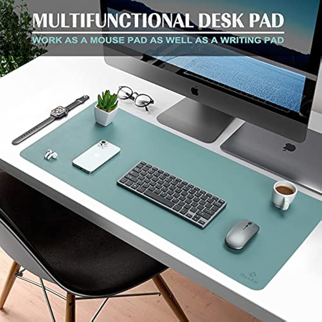 K KNODEL Large Office Leather Desk Mat, Mouse and Keyboard Pad, Computer and Laptop Mat, Desktop Protector and Cover, Writing Pad and Blotter (80x40cm, Green)