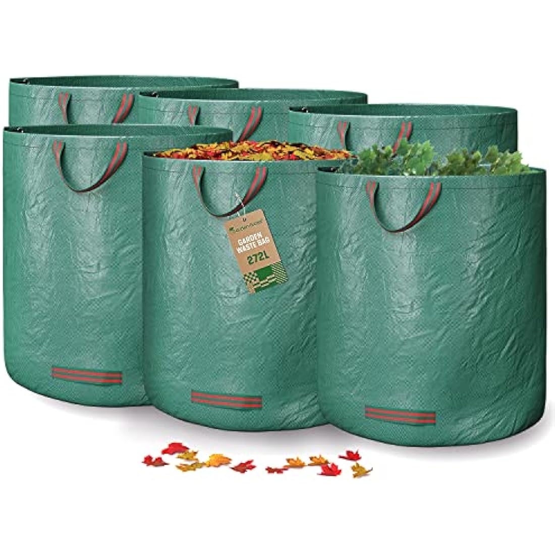 GardenGloss® Garden Waste Bags Heavy Duty with Handles (6pcs) - 272L High Capacity Garden Bag - UV Stable and Water Repellent - Reusable