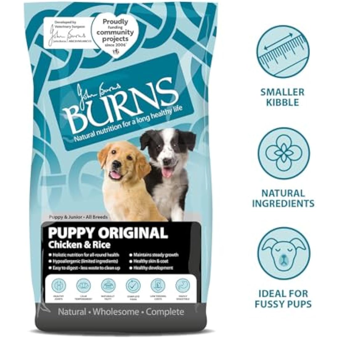 Burns Pet Nutrition Hypoallergenic Complete Dry Dog Food Puppy Original Chicken and Rice 12 kg
