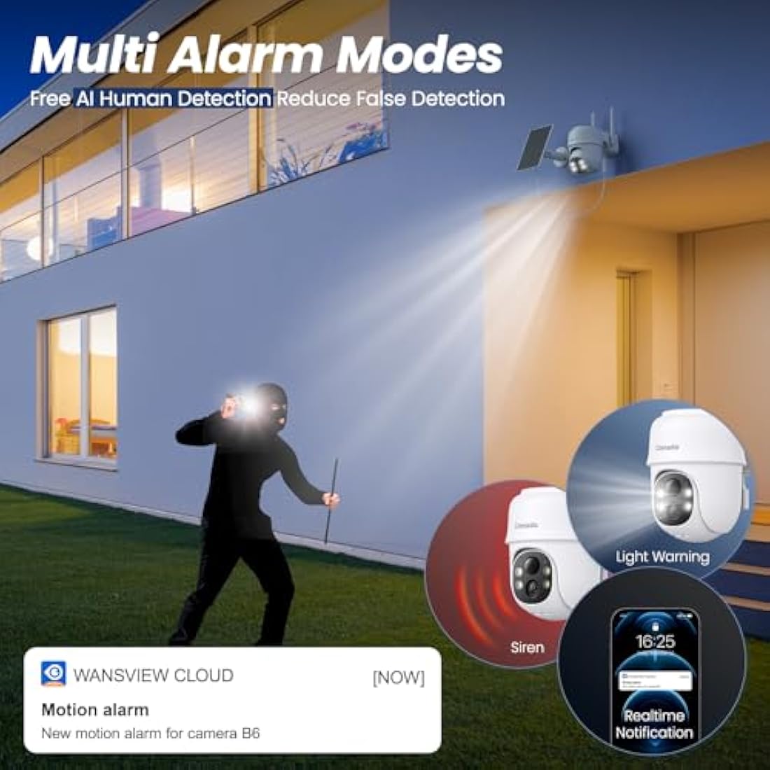 Cinnado Solar Security Camera Outdoor Wireless 2K CCTV Camera Systems House Security, Solar Battery Powered, PIR Detection, 360° Color Night Vision, Siren