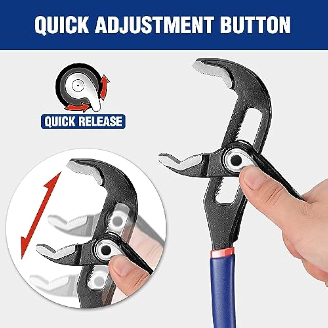 WORKPRO Water Pump Pliers, 40/52mm Wide Jaw Capacity, Quick Change Adjustable Plumbing Grips and Slip Joint Plier Set, 200mm and 250mm, 2-Piece