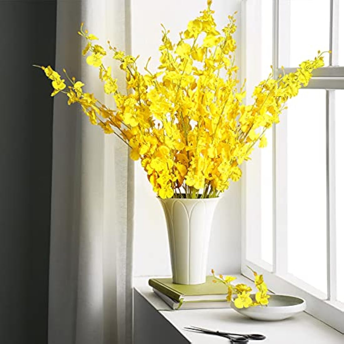 Kisflower 12Pcs Yellow Artificial Dancing Orchids Gypsophila Cherry Blossom Flowers for Home Decoration
