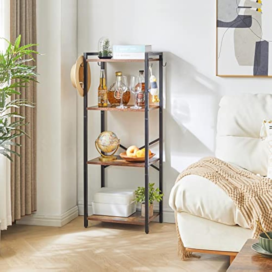 YMYNY Bookcase, 4 Tier Storage Rack, Plant Rack, Steel Frame, for Living Room, Office, Study, Hallway, Industrial Style, Rustic Brown and Black HBC004H