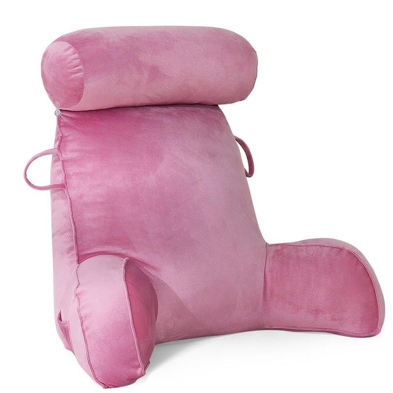 Mingfuxin Reading Pillows for Bed Sofa, Bed Backrest Pillows with Neck Arm Back Support Pillow, Adult Back Reading Cushion with Detachable Neck Roll &