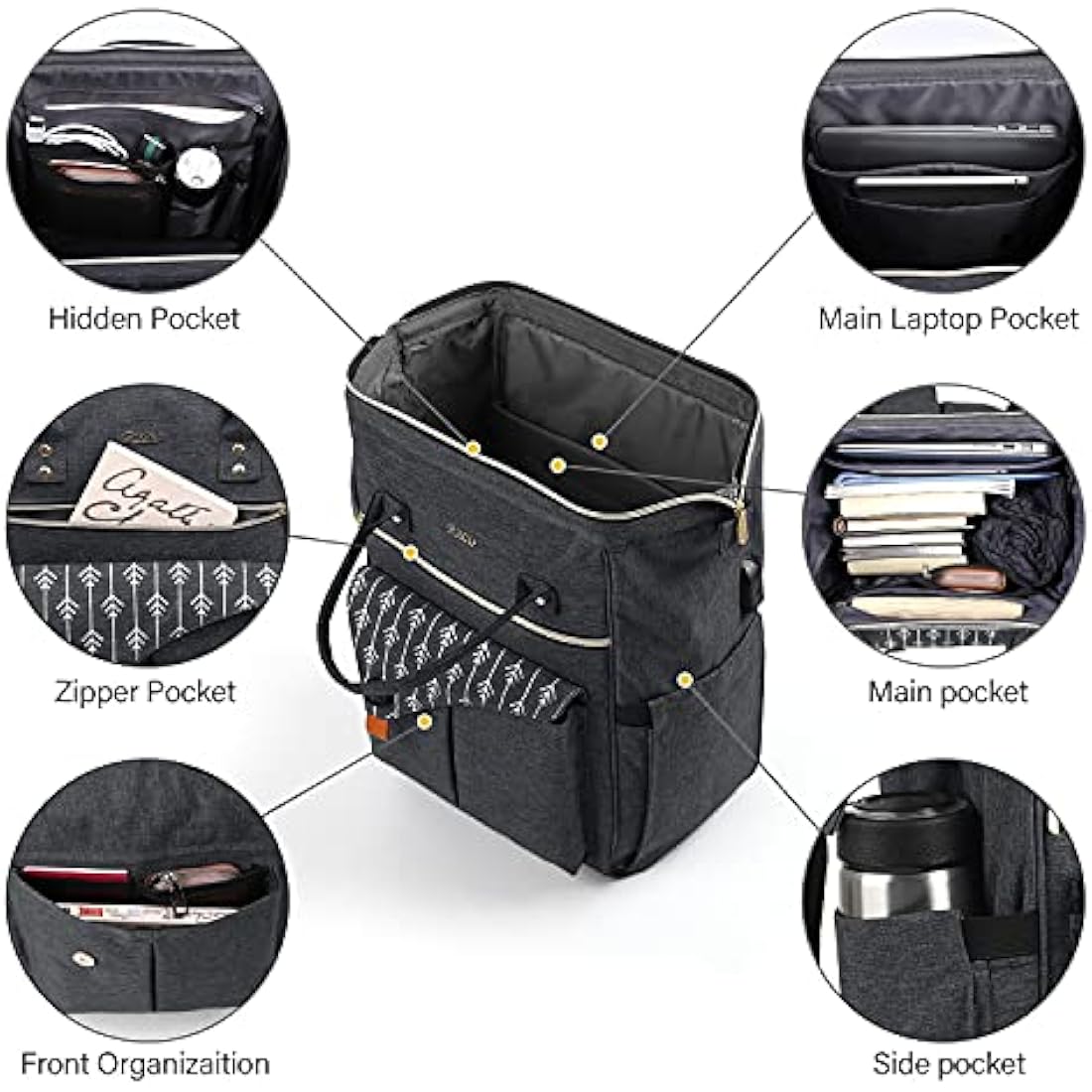 RJEU Backpack, School Backpack for Uni Leisure Job, Beautiful and Sophisticated Daypack with Laptop Compartment & Anti Theft Pocket, Waterproof Backpack Gifts for Mum Girl For Birthday, Hy58-black