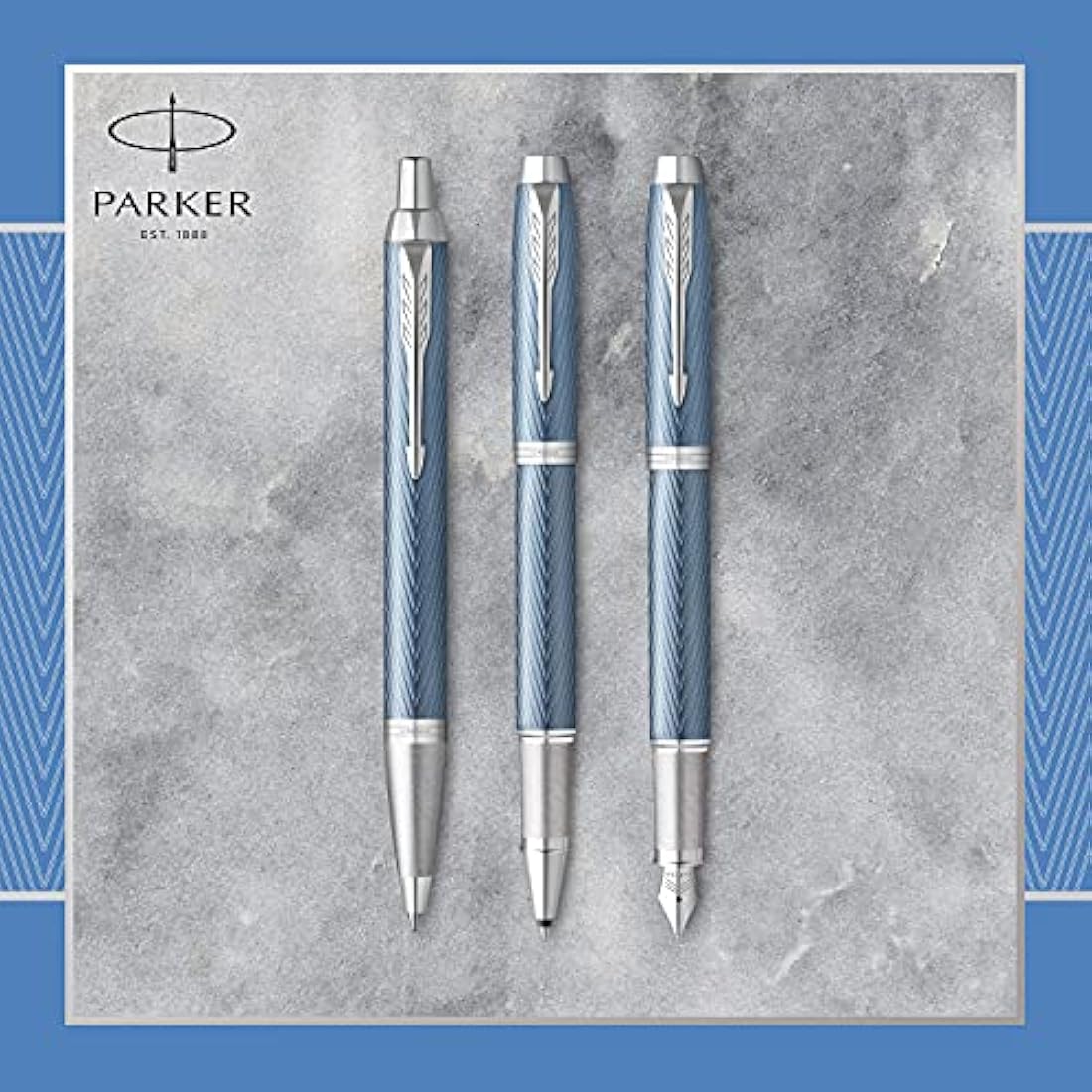 Parker IM Rollerball Pen | Premium Blue Grey with Chrome Trim | Fine Point with Black Ink Refill | Gift Box
