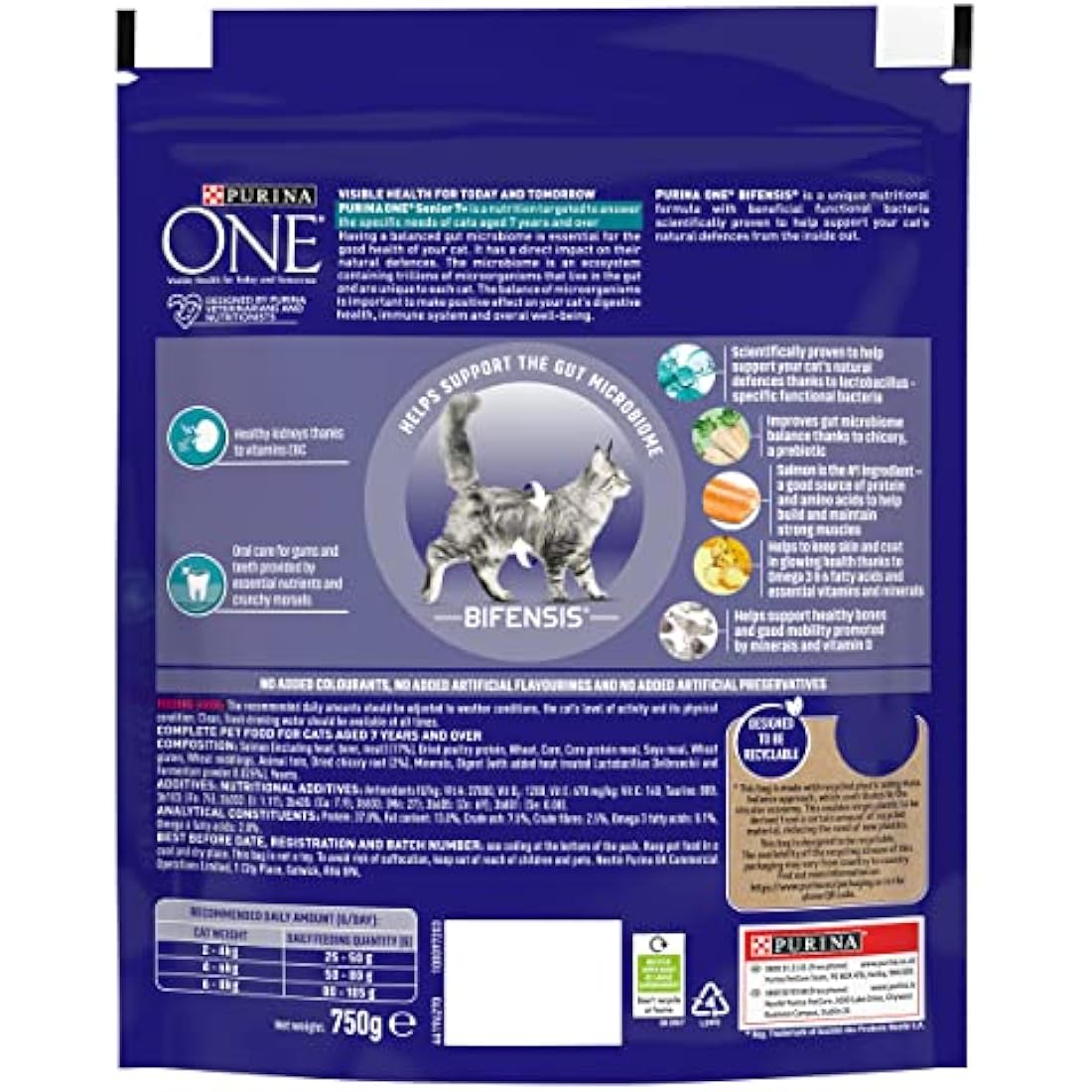 PURINA ONE Senior 7+ Salmon Dry Cat Food 750g (Pack of 4)