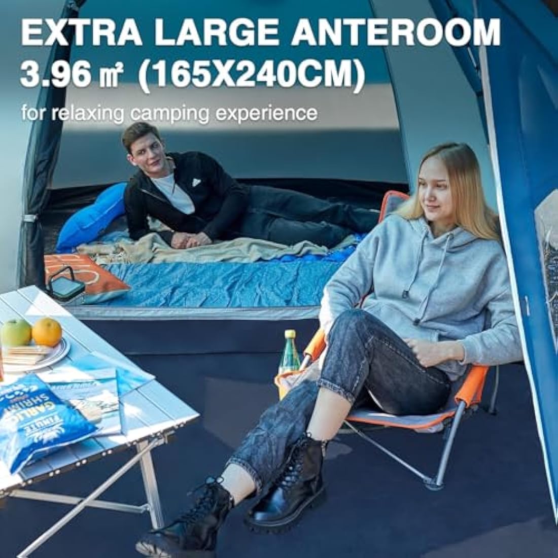 Portal 3-4 Man Tent with Porch 3000mm Waterproof 180cm Tall Standing Height Three-Four Persons Family Camping Tent with Living Area Sewn-in Groundsheet Tub Floor for Festival Bicycle Motorbike