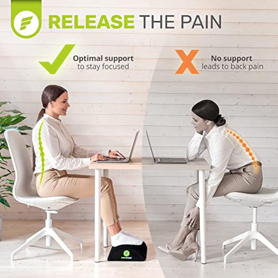 ErgoFoam Ergonomic Foot Rest for Under Desk | Premium Velvet Soft Foam Footrest for Under Desk | Most Comfortable Office Foot Rest in The World for Lumbar, Back, Knee Pain | Foot Stool Rocker (Black)