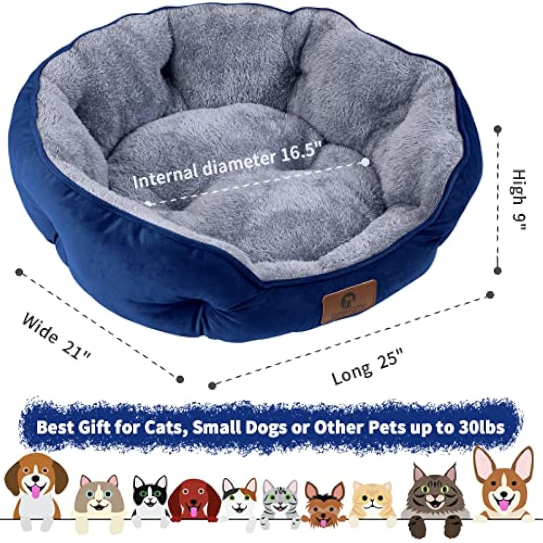 Asvin Medium Dog Bed for Medium Dogs, Large Cat Beds for Indoor Cats, Pet Bed for Puppy and Kitty, Extra Soft & Machine Washable with Anti-Slip & Water-Resistant Oxford Bottom, Blue, 25 inches