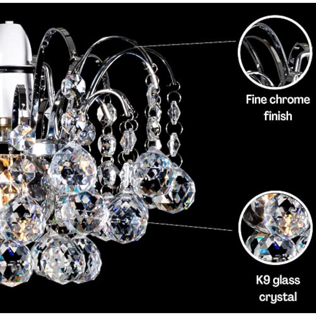 Klass Home K9 Crystal Faceted Oriel Light Shade | Crystal Chandelier | Ceiling Light Shade | Lamp Shade | Chandeliers Ceiling Light | Chrome Finish Pendant Light Shade for Living Room Bedroom Kitchen