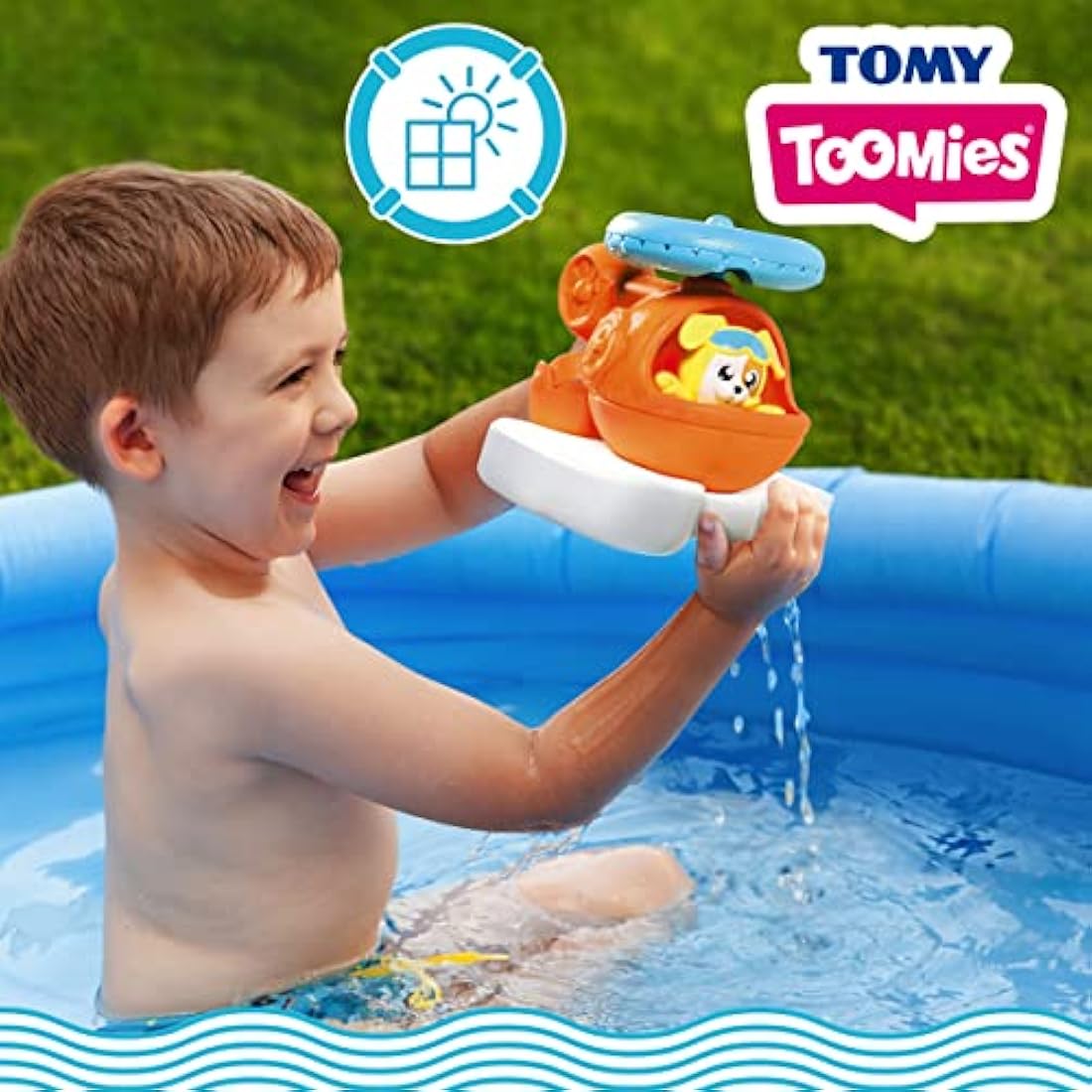 Toomies E73305C Splash & Rescue Helicopter Water Spinning Bath Floating Toy with Squirting Pilot – Rescue Bucket & Dolphin with Pouring Action – Suitable from 12 Months