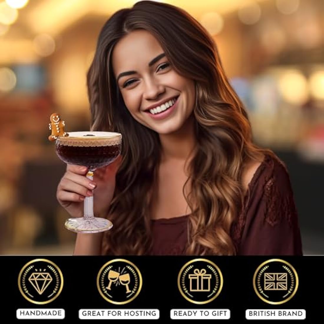 Art Deco Espresso Martini Glasses with Gold Rims| Coupe Cocktail Glasses Set of 2 | Handmade Crystal | Quality Champagne Coupe/Champagne Saucers + Recipe PDF| Large Cocktail Glass | Serve Mocktails