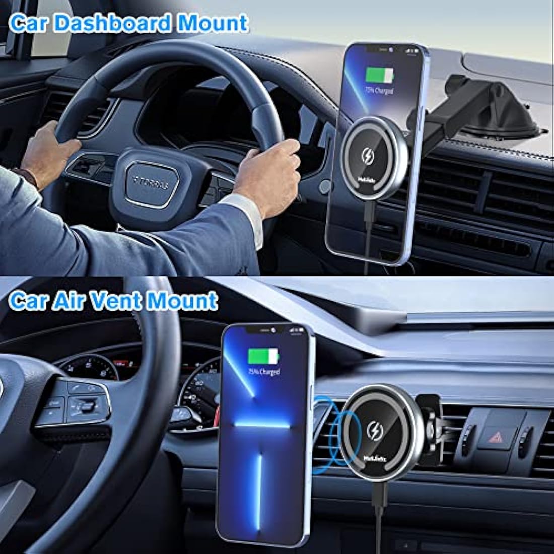 MAGJIEYX for MagSafe Car Mount Charger, Magnetic Wireless Fast Charging for iPhone15,14, 13, 12 Pro Max,Plus,Mini,3-in-1 Vent/Dash/Windshield Auto-Alignment Phone Holder（No 36W QC3.0 Adapter）