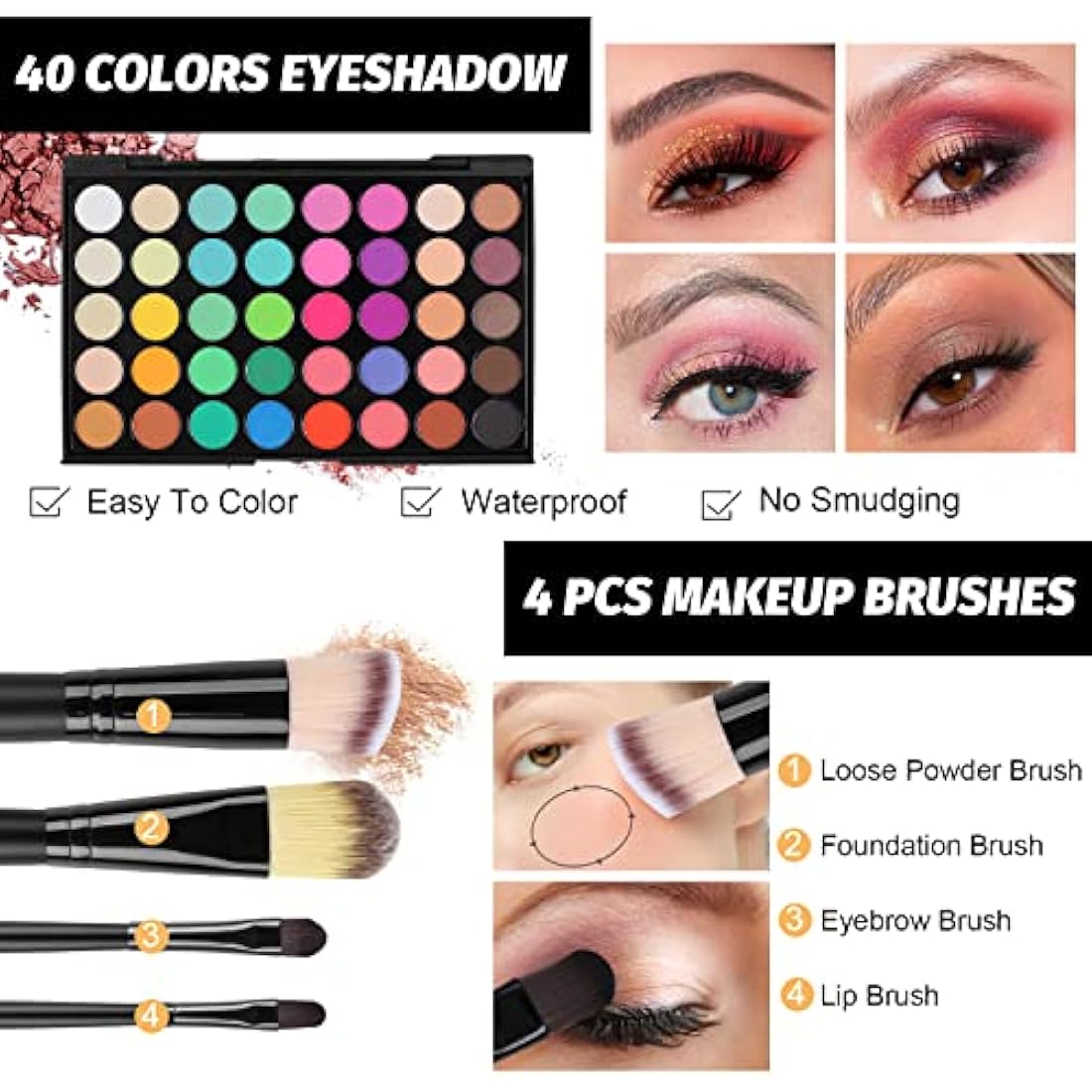 Professional All in One Makeup Set, Fenshine Cosmetic Make Up Starter Kit With Storage Bag Portable Travel Make Up Palette Eyeshadow Foundation Lip Gloss for Teenage & Adults (30PCS)