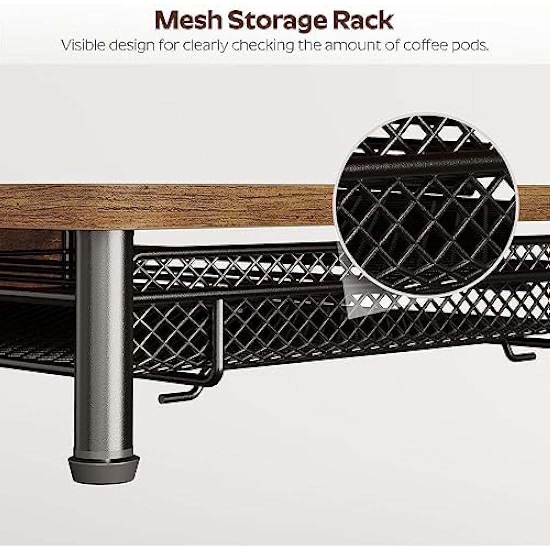 YATINEY Coffee Pod Holder, 35 Capsules Coffee Pod Drawer, Coffee Pod Storage Organizer with Sliding Mesh Basket, Wooden K Cup Holder, for Original Pod, for Kitchen, Rustic Brown XKH08BRG1