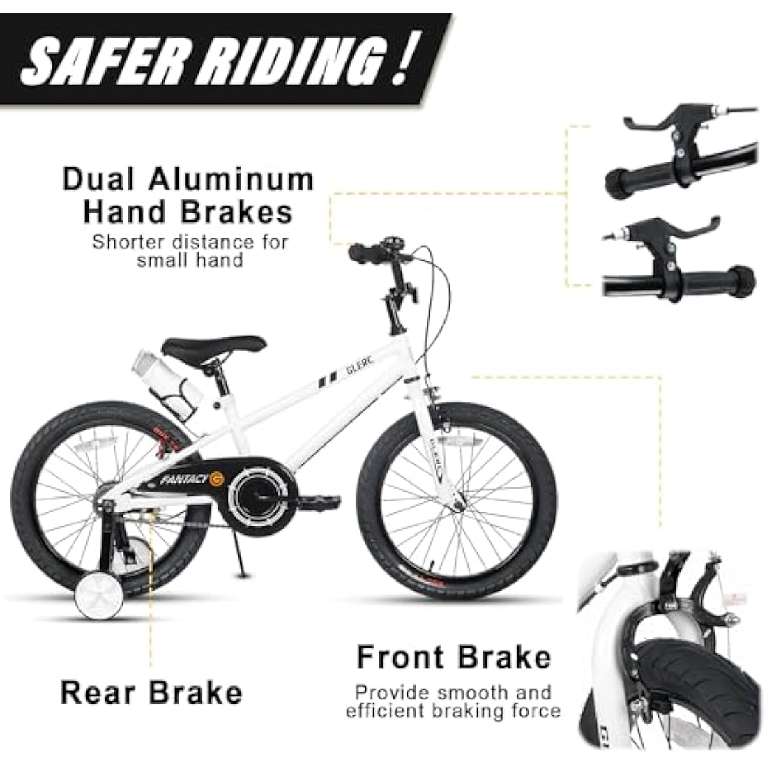 Glerc Fantacy 18 Inch Kids Bike for 2-14 Years Old Boys Girls with Water Bottle Holder & Stabilisers, Multiple Colors