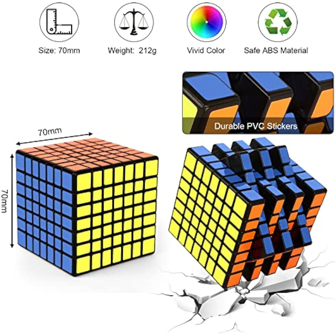 ROXENDA Speed Cube, Original Speed Cube Super-Durable Sticker with Vivid Colors (7x7x7)