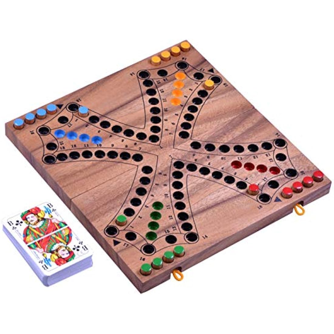 LOGOPLAY Tock for 4 Players - Board Game with Playing Cards - Wooden Board Game with Folding Board