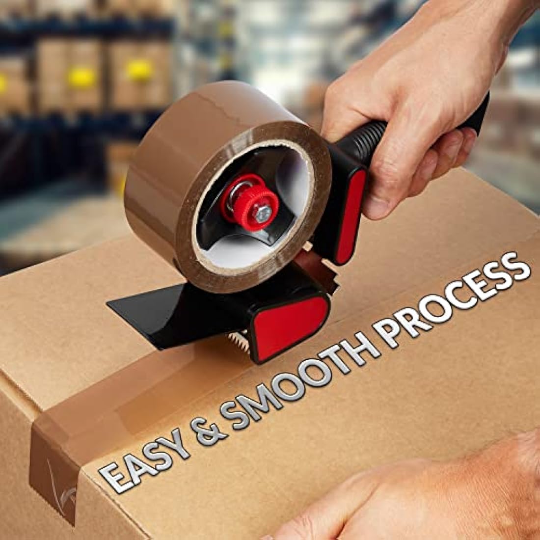 DECO EXPRESS Packaging Tape Dispenser Gun and 6 Rolls Parcel Tape Strong Brown Fragile Clear Heavy Duty for Packing Boxes Moving House Essentials (Dispenser Mixed, 1 Pack)